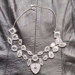 Elegant‎ Silver Necklace with Clear Gemstones